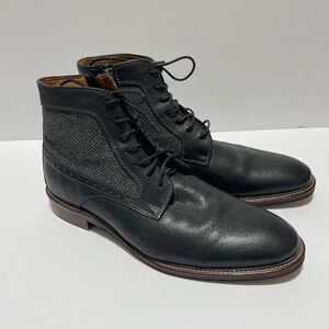 Johnston & Murphy Mens Black Leather Herringbone Side Zip Dress Boots 20-3951 9M
